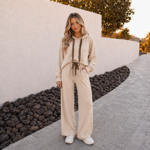 Parchment Leopard Corduroy Hoodie and Pants Set