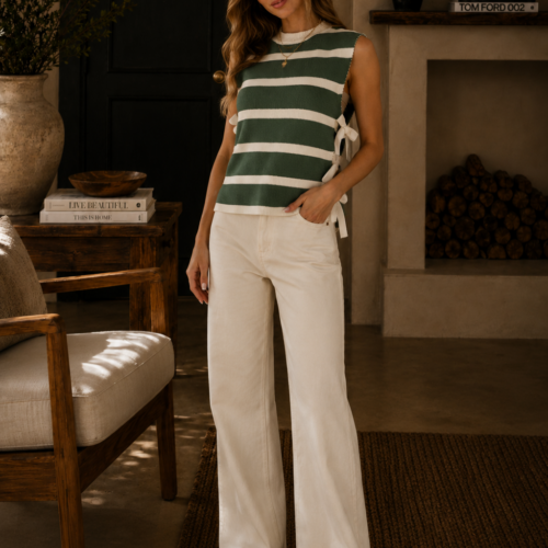 Side Tie Striped Sweater Vest
